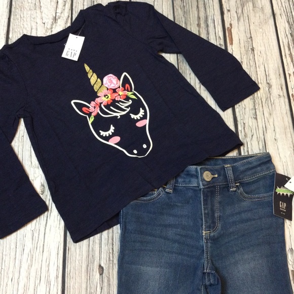 Gap Girls 3T, 4T Unicorn Shirt & Jeans. NWT - Picture 2 of 8
